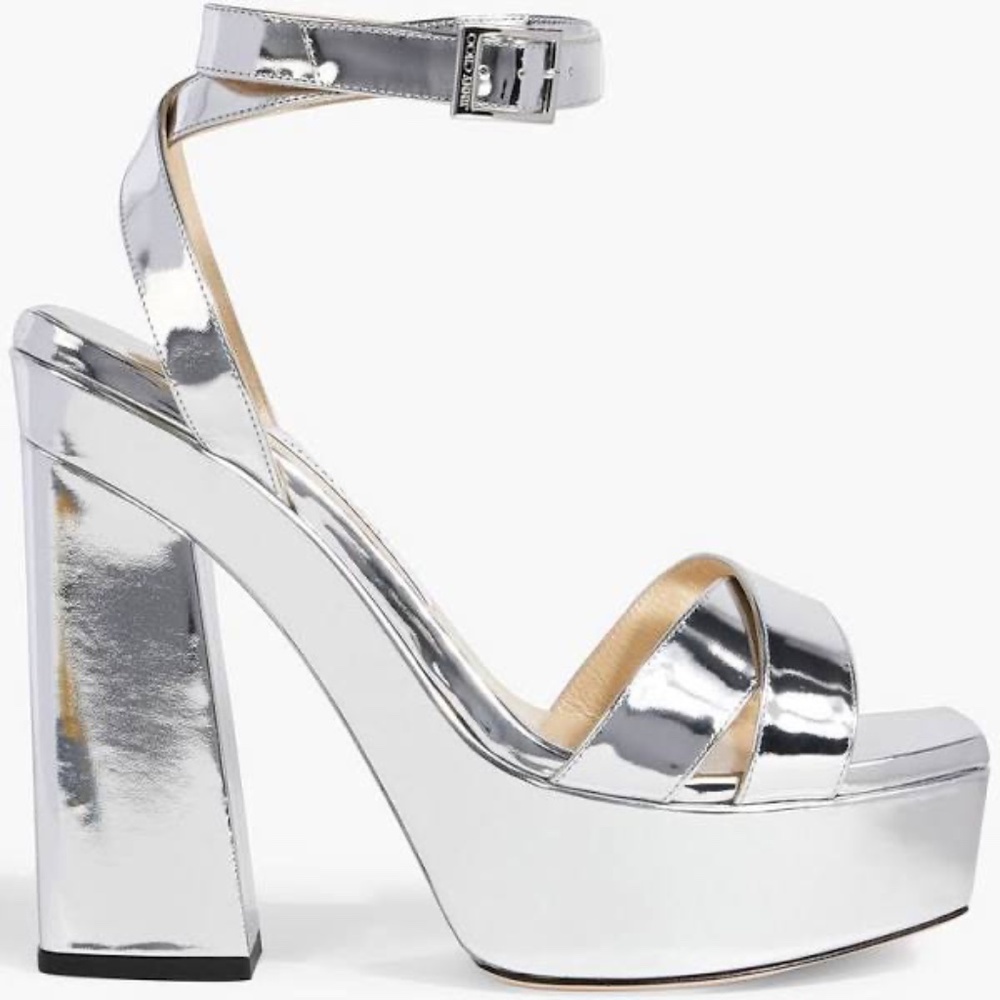 Jimmy Choo Gaia 140 Mirrored Leather Platform Sandals - Picture 10 of 14